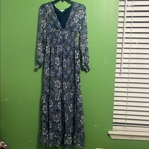 Patrons of Peace Blue V-Neck Bishop Sleeve Dress